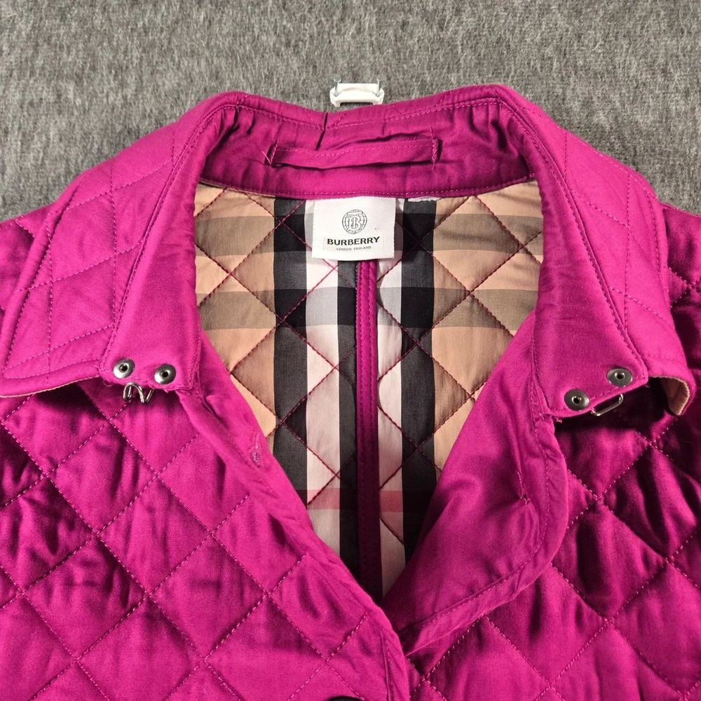Burberry Quilted Jacket Womens Medium Pink Nova Check Lining Button Up Coat